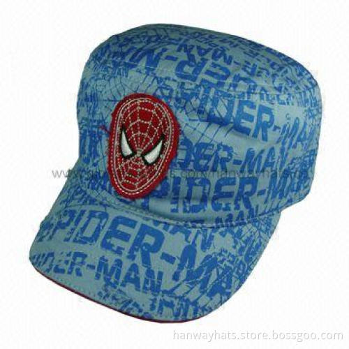 Fashionable Kids' Military Cap, All Over Print and Applique Embroidery Trim